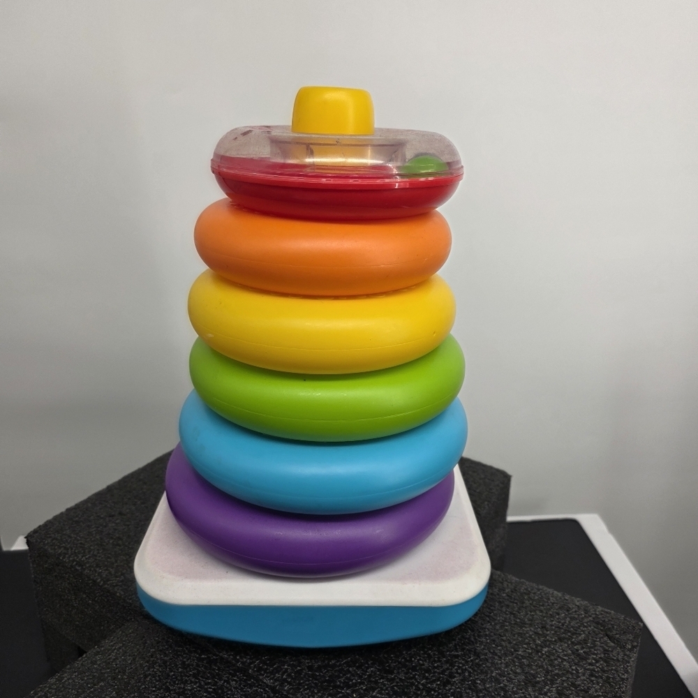 Fisher-Price Rock-a-Stack Baby Toy 6 Rings Rattle Top Multicolor